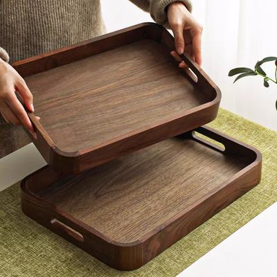 Black Walnut Handheld Tray Premium Solid Wood Tea Service Tray Coffee Tray Cake & Pastry Serving Dish Household Dining Plate