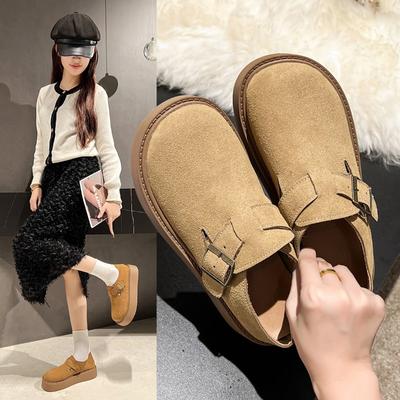 Fashion Versatile Winter Shoes Women's Thick-soled Shoes Shallow Mouth Round-toe Casual Sneakers Crawling New Retro Shoes