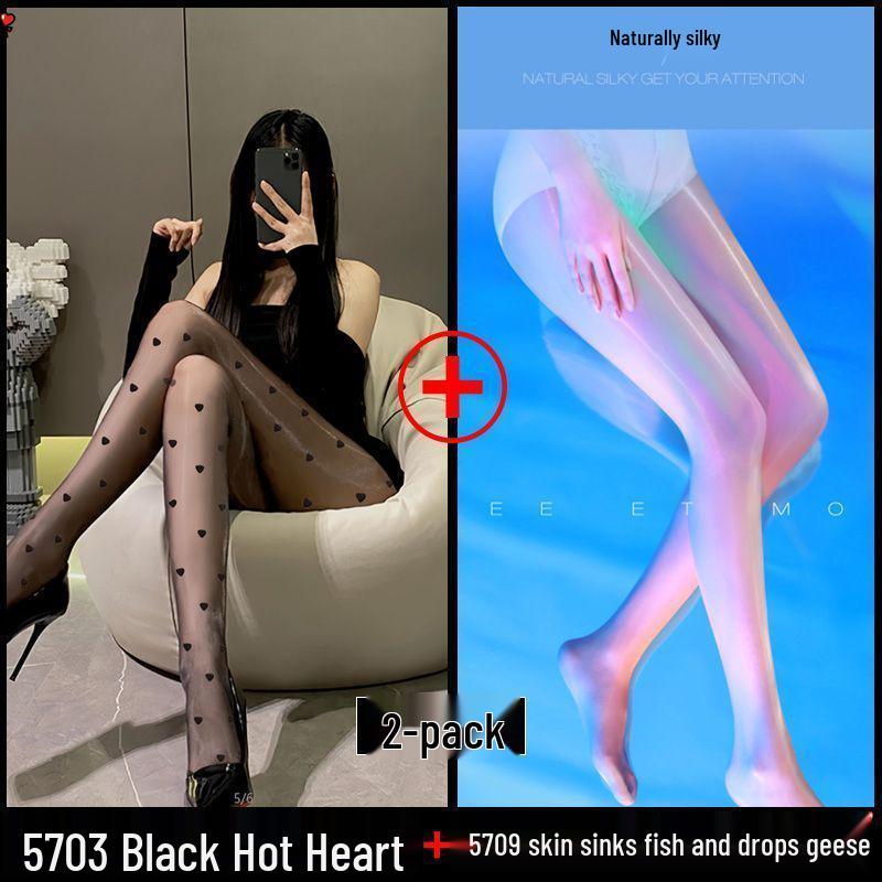 Herz Tupfen Schwarz Strümpfe - Damen Sexy Anti-Laufmaschen Strumpfhose