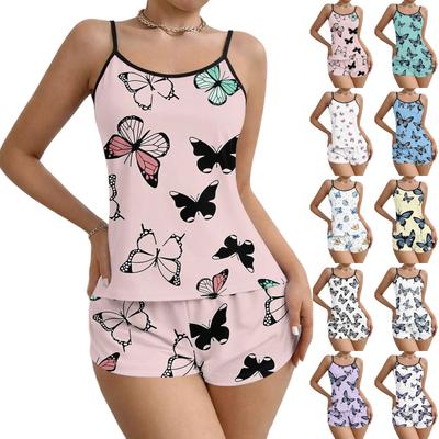 Women Soft 2 Piece Pajamas Set Sleeveless Shorts Set Loungewear Sets Pyjamas Nightwear