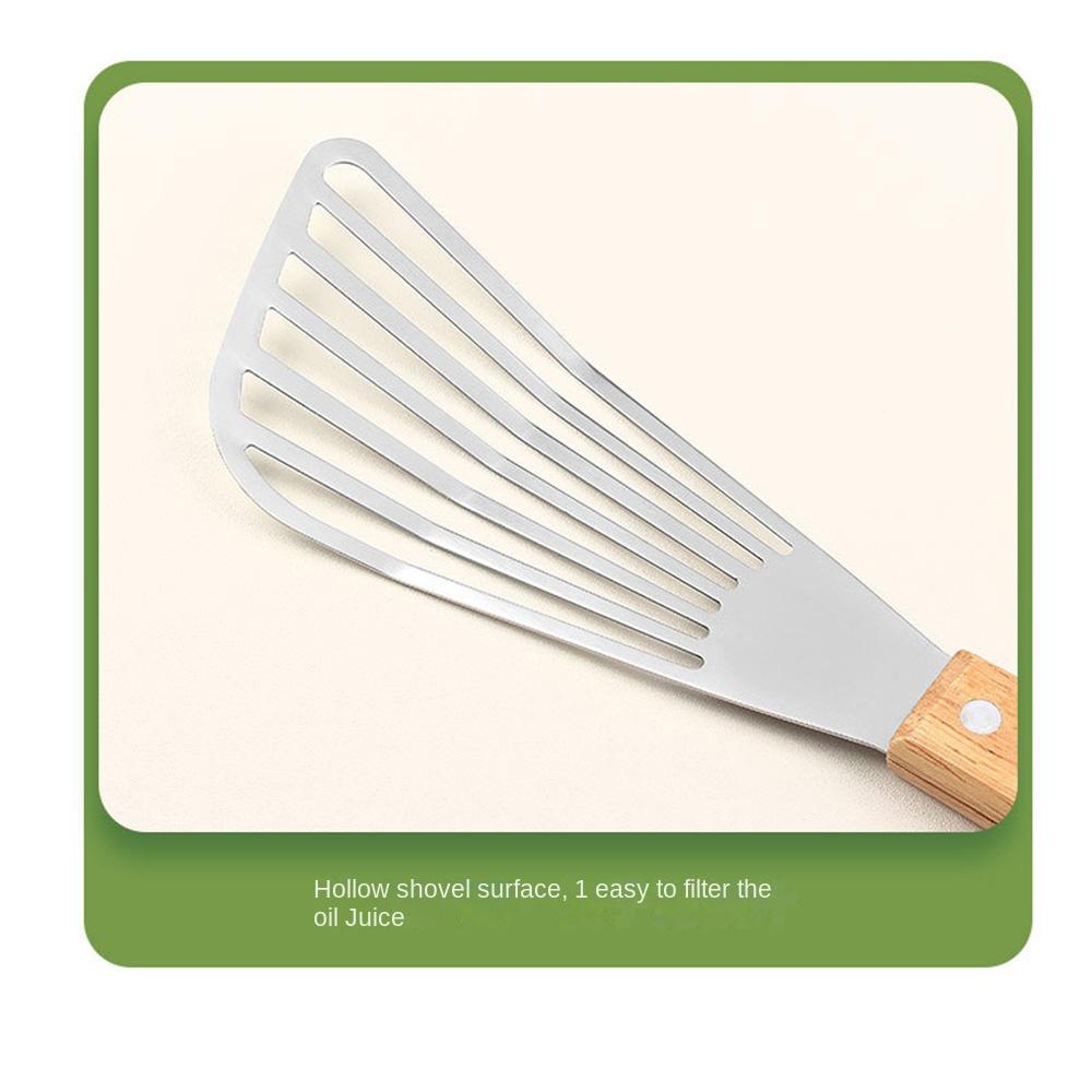 Wooden Handle Fish Frying Shovel Stainless Steel Flipping Frying Spatulas Cooking