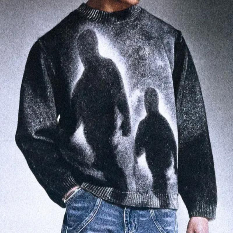 VibeStreet High Street Gradiente Astratto Artistico Ritratto Modello Maglione Lavorato a Maglia Lento Europeo Punk Gotico Girocollo Manica Lunga Maglione