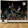 Generleo Floral Plants Tapestry Galaxy Moon Tapestries Vintage Boho Flower Butterfly Tapestries Black Starry Sky Nature Landscape Tapestry Wall