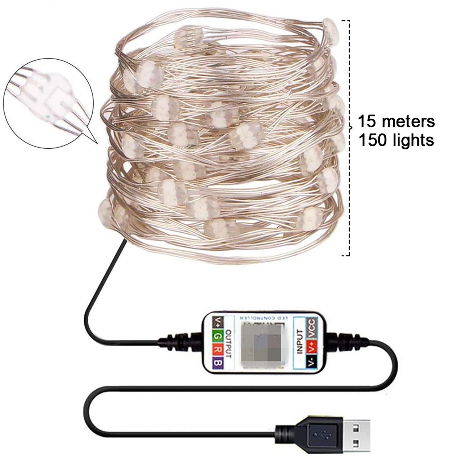 USB String Lights IP67 Waterproof Voice Controlled 7 Pattern 29 Modes 16 Million Colors Copper Wire Lights 15 meters 150 lights #1