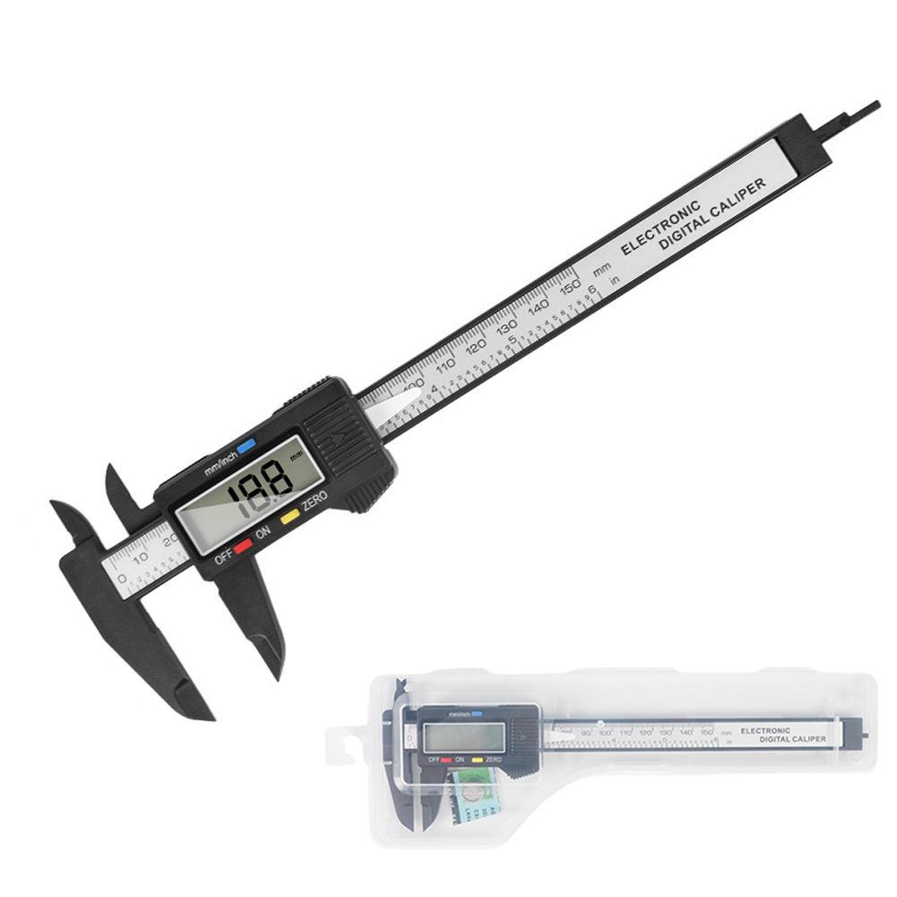 1PCS Plastic Carbon Fiber Digital Caliper 100mm 150mm LCD Display Measuring Tool For Student Jewelry Inside Outside Diameter