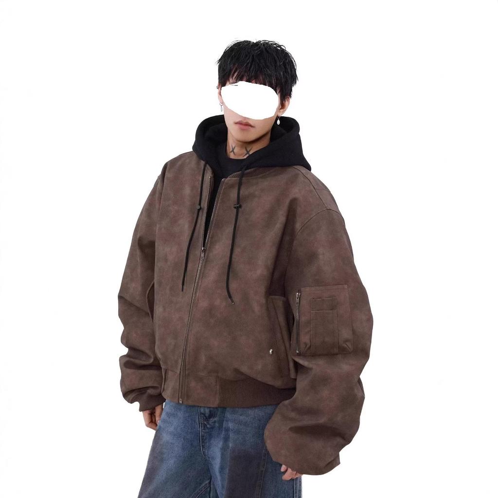 2026 Spring/Autumn Men's Trendy Loose Hooded Jacket - Fake Two-Piece, High Street Style