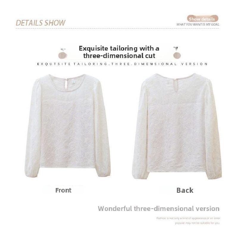 Early autumn long-sleeve lace base shirt for women, spring and autumn wear, 2026 new trendy chiffon top, stylish women's blouse
