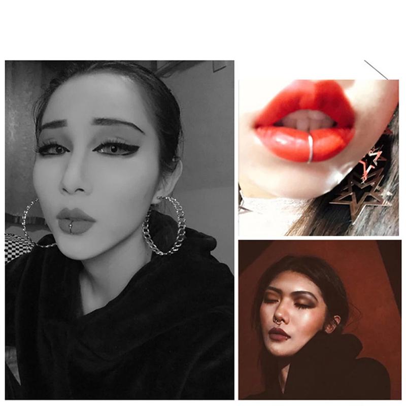 Punk 8/10mm Titanium Steel Lip Rings Cuff Clip on Fake Labret Piercing Ear Nose Hoops Unisex Women Septum Body Jewelry