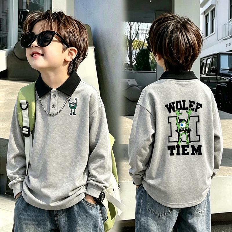 Boys' Retro Color Block Polo Shirt - Casual Long Sleeve for Kids 6-12