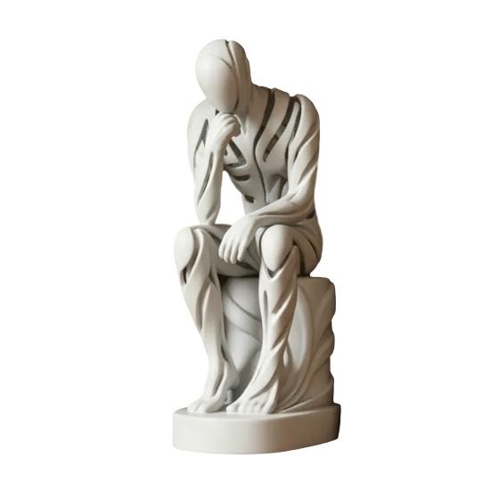 Abstract Thinker Ornament 3D Printed Matte White Sculpture Living Room Sculpture for Desktop