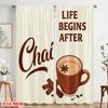 2pcs 2D Flat Printing Curtains Life Begins After Chai 100% Polyester Fabric Without Electricity Festive Holiday Use for Outdoor
