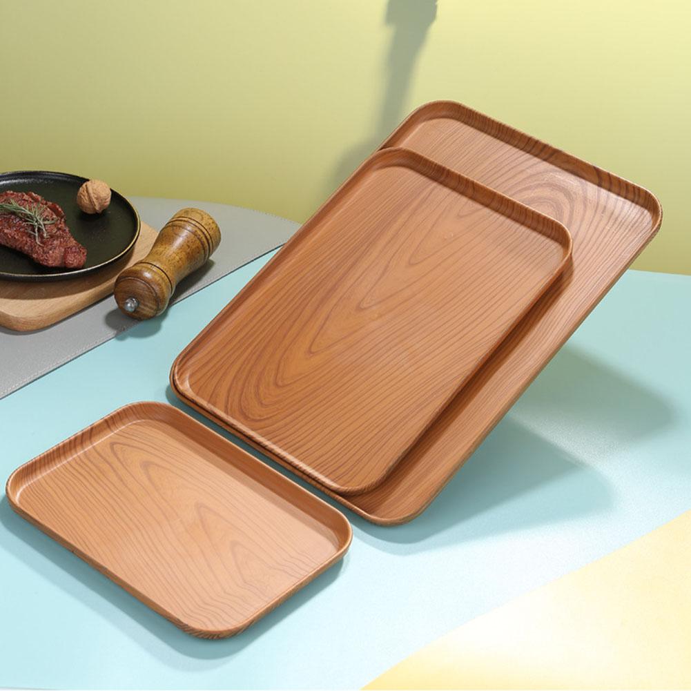 Serving Platters Tray,Wood Grain Serving Dishes,Plastic Square Tray,Japanese-Style Household Tea Cup Tray,For Restaurant