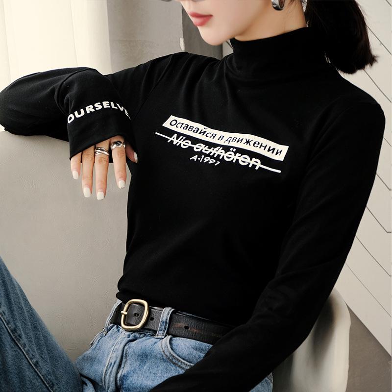 

Женский облегающий топ с флисовой подкладкой, высоким воротом и длинными рукавами - Универсальная базовая рубашка для осени/зимы X-Large чёрный