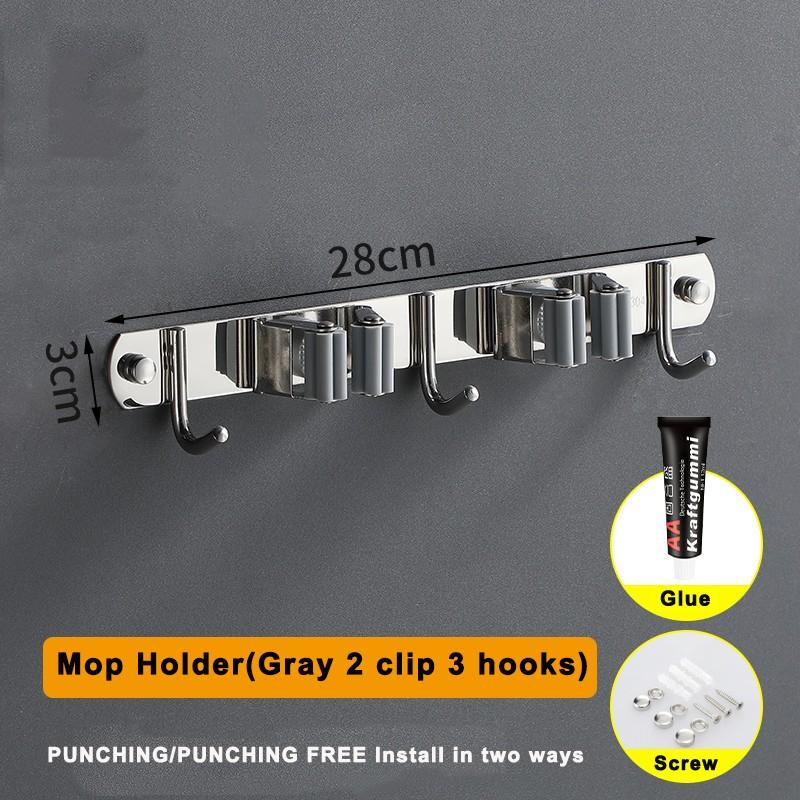 Hanger Heavy Duty Stainless Steel Space Saving Mop Rack Organizer Laundry Room Broom Holder Storage Hook Wall Mount