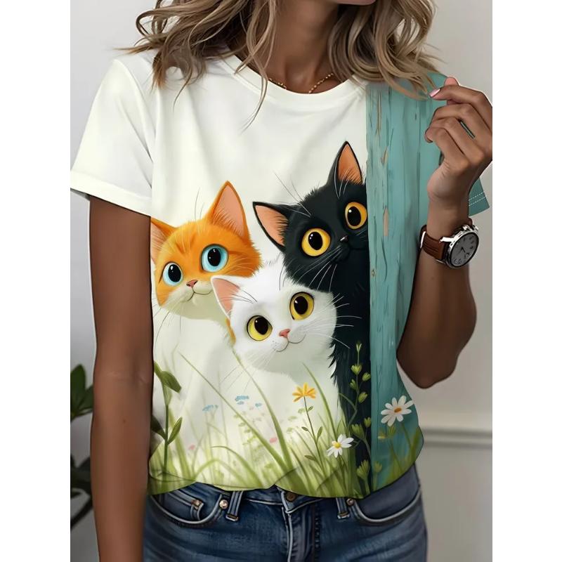 Comfortable Tee Fashion Women's Crew Neck Short Sleeve Animal Short Sleeve Animal T-Shirt 3D Animal Color Printing Tops