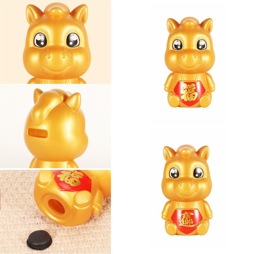 Langlebiges goldenes Cartoon-Sparschwein, verdickt, sturzsicher, Tierkreiszeichen Pferd, Münzglas, langlebige Glücksmünz-Spardose, Geschenk