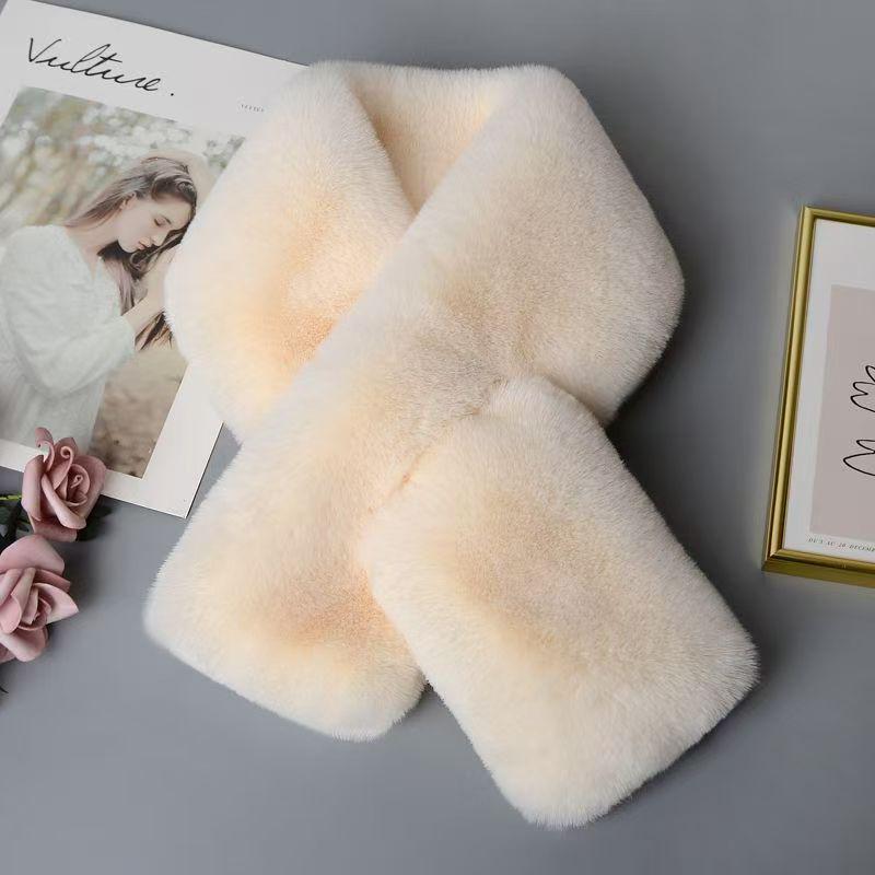 Imitation Rex Rabbit Fur Cross-Style Neck Warmer Scarf - Short, Thickened, Versatile Winter Collar