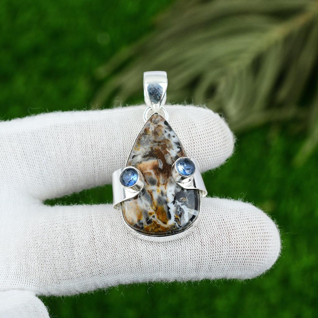 Natural Ocean Jasper Gemstone Jewelry 925 Sterling Silver Pendant For Women