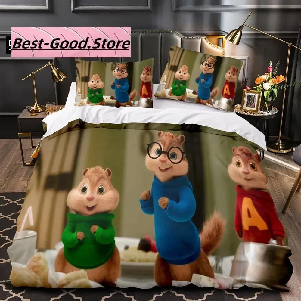 3D Kreslený C-Chipmunk A-Alvin Ložní Sada Tištěná Ložní Sada s Povlakem na Polštář Přikrývka na Postel Jednolůžko Dvoulůžko Queen Super King Size