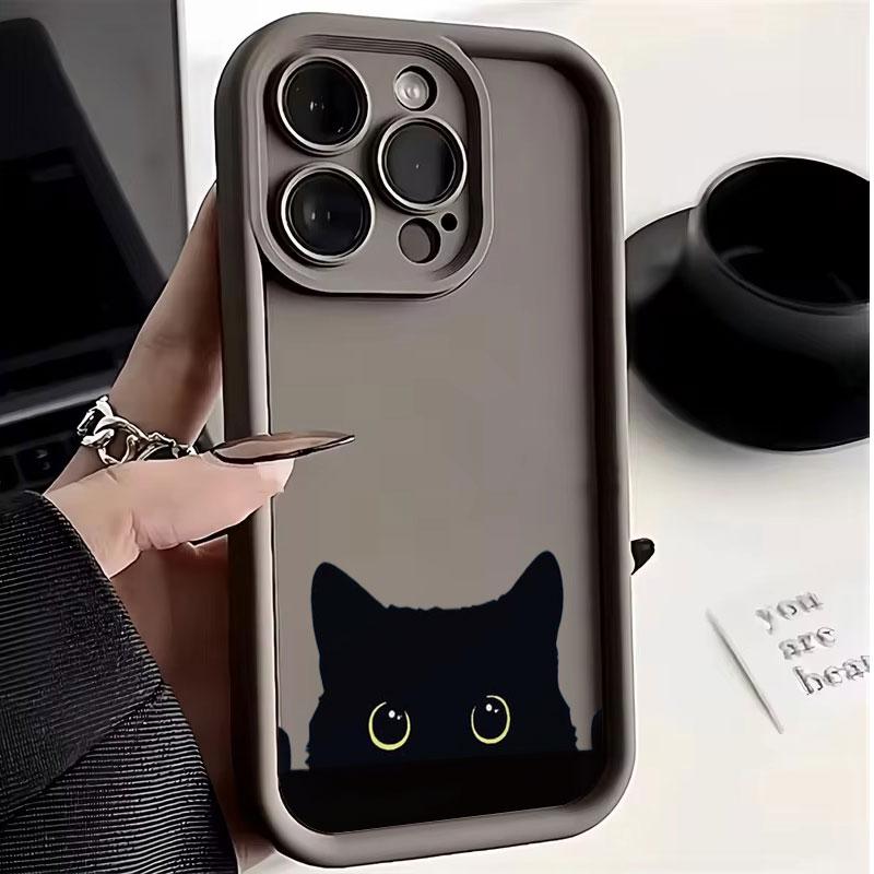 For iPhone 17 16 15 14 Pro Max 13 12 11 Pro Max XS XR X 15 14 Plus 17 Air Black Cat Graphic Case Shockproof Soft Matte Cover