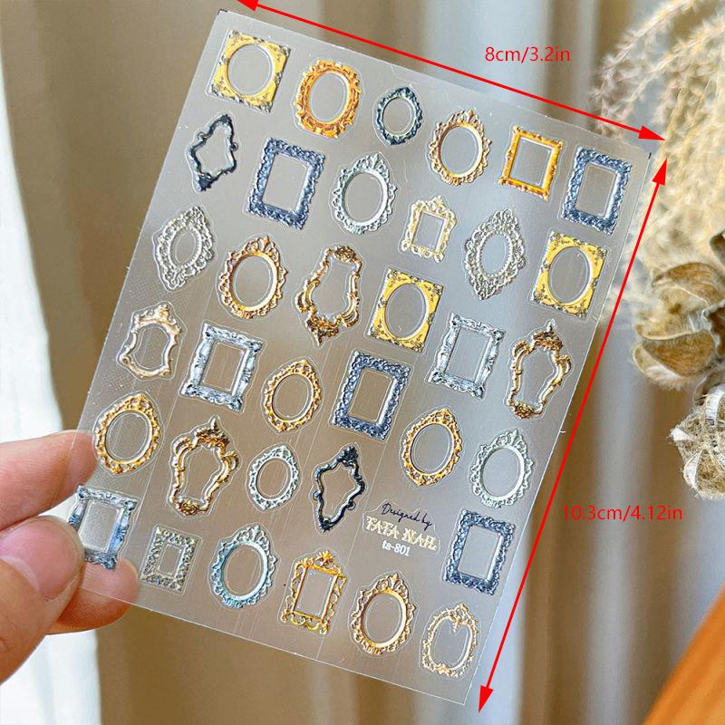 Vintage Photo Frame Border Boho 5D Soft Embossed Reliefs Self Adhesive Nail Art Decorations Stickers 3D Nail Decals
