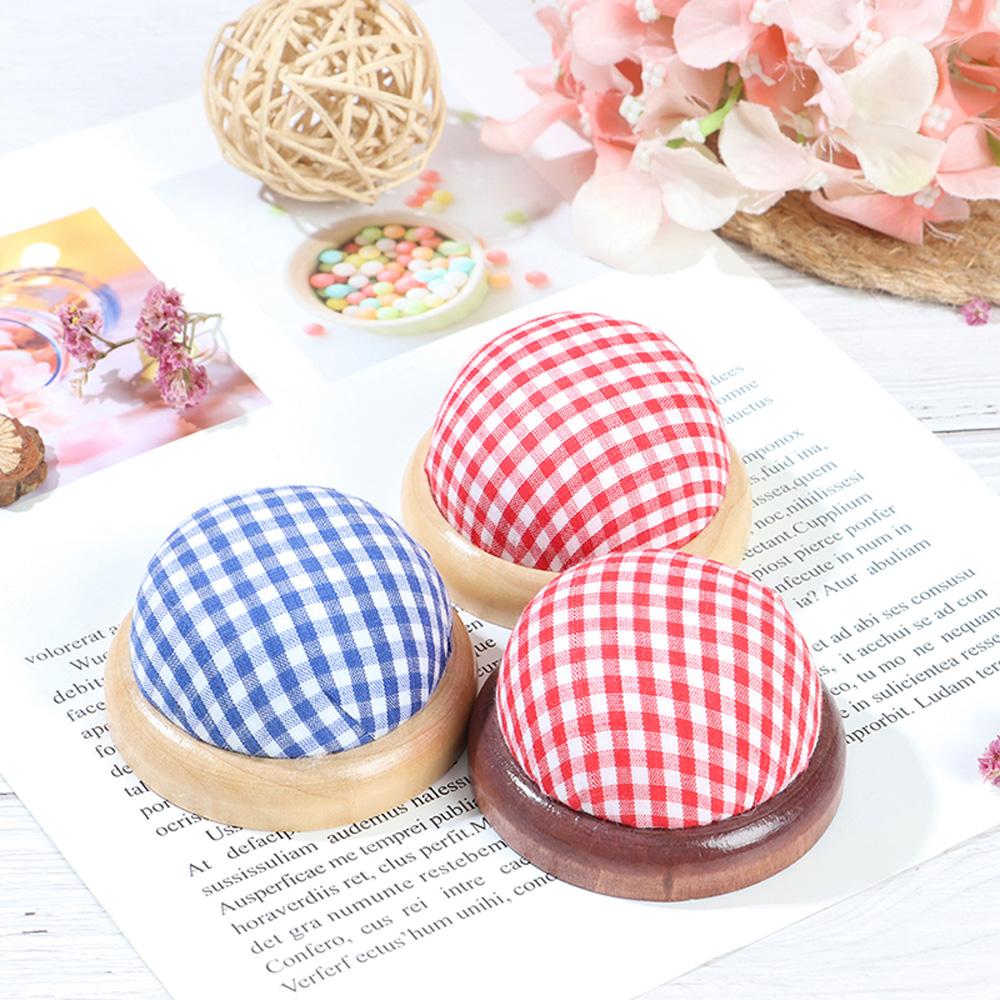 

Fabric Needlework DIY Craft Wood Bottom Pin Cushion Needle Holder Needle Pillow Sewing Accessories Blue