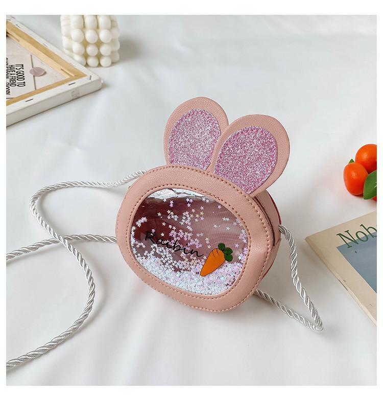 Cute Pu Children's Bag With Bunny Ears Mini Round Bag Sparkling Sequins Available In Multiple Colors