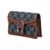 Gucci Borsa a tracolla in denim e pelle con fibbia a testa di tigre di Dioniso e logo monogramma per donna Grigio-Blu con Marrone