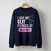 I Got My Clit Pierced At Claire’s Pink Heart Graphic Sweatshirt Funny Slogan Print Pullover Novelty Streetwear Casual Sweatshirt