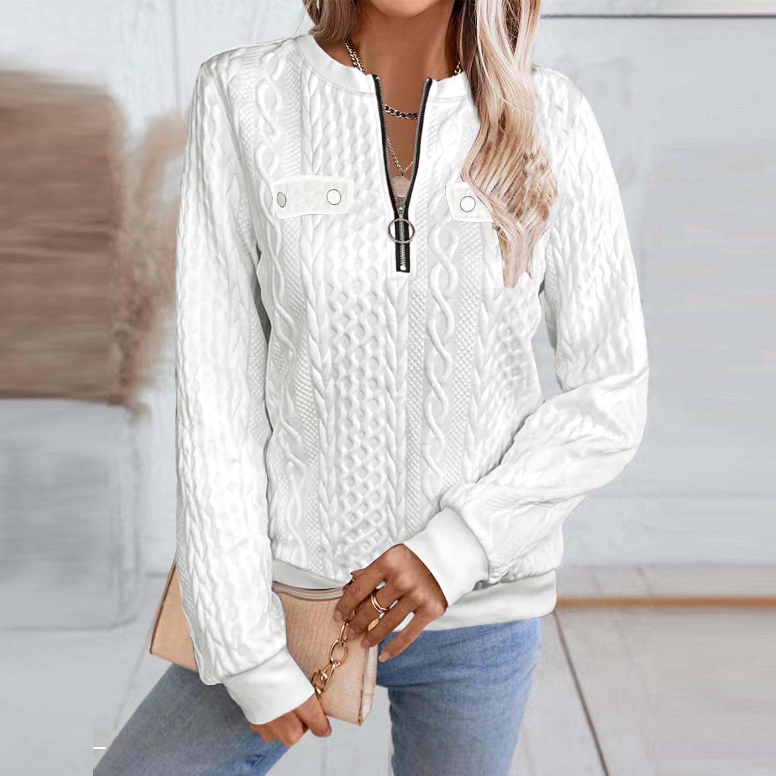 

Женская Мода С Длинным Рукавом Однотонный Повседневный Воротник Молния Длинный Рукав Толстовка XL белый