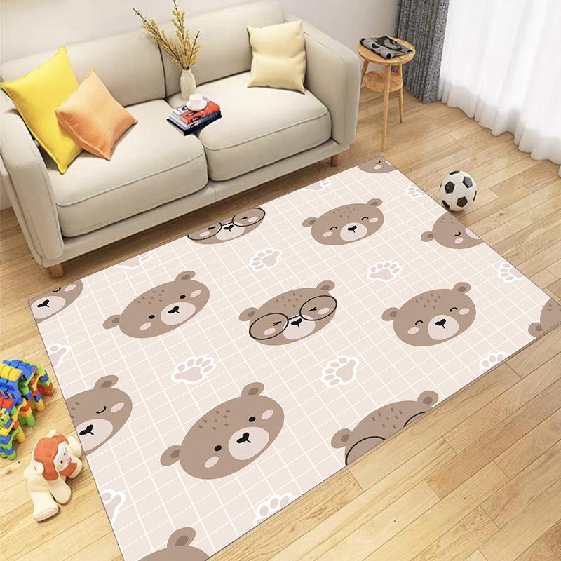 Weich Niedlich Cartoon Bär Teppich Matte Blau Brille Pfotenabdrücke Bäume Berge Schneeflocken Kinderteppich für Wohnzimmer Heimdekoration