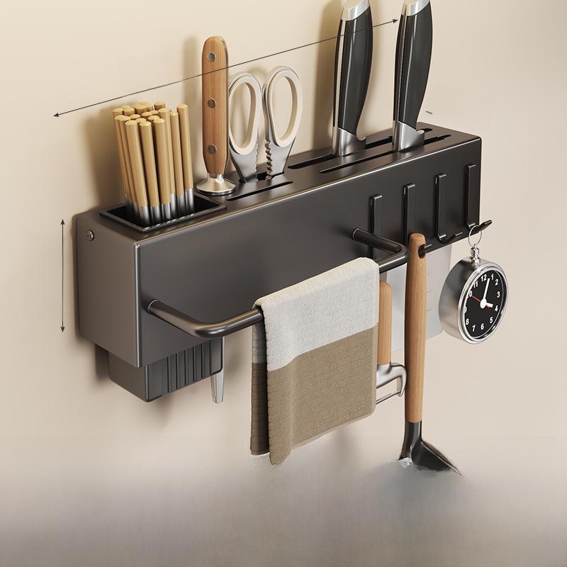 Wall-Mounted Multifunctional Kitchen Knife & Chopstick Rack – Punch-Free Installation