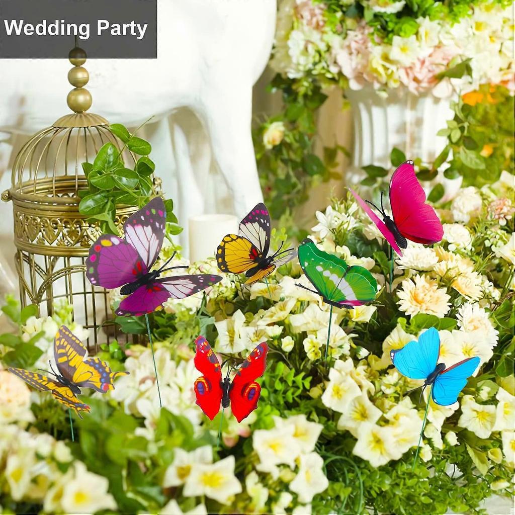Butterfly Decorations, 50 Pcs Butterfly Stakes PVC Waterproof Decorative Colorfuli Garden Stakes