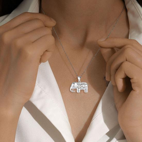 Lucky Elephant Pendant Necklace Hollow Elephant Charm Necklace Alloy Animal Amulet Necklace Friendship Gift for Women Friend