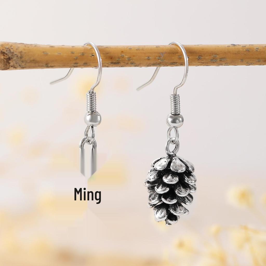Retro Pine Cone Branch Earrings - Silver & Gold Dangle, European-American Autumn/Winter Fashion for Women