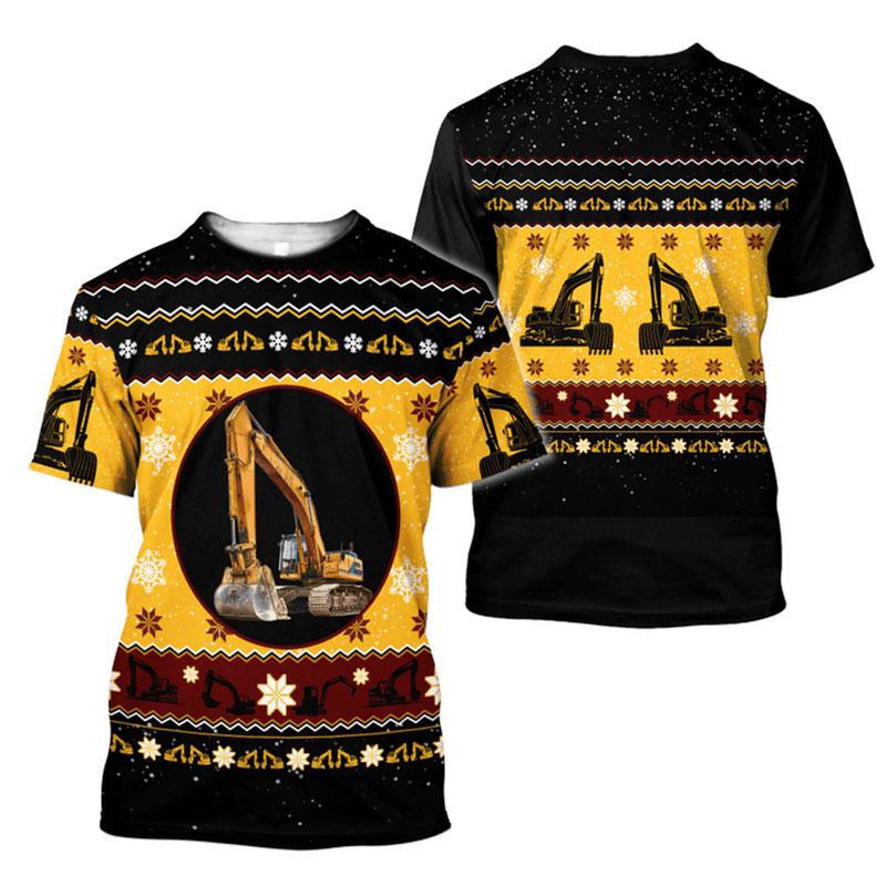 Letní Pánské 3D tisk Personalizovaný bagr Pracovník Pohodlné tričko Módní trend Volný Krátký rukáv Oversized oblečení