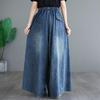 Summer Plus Size Women Jeans Long Pants Basic Trousers Loose Wide Leg Pants Casual Solid Blue Large Size
