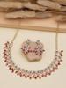 Charming Design Gold Plated AD Stone with Floral & Leaf Shaped Choker Necklace with Dangle Earring Jewellery Set