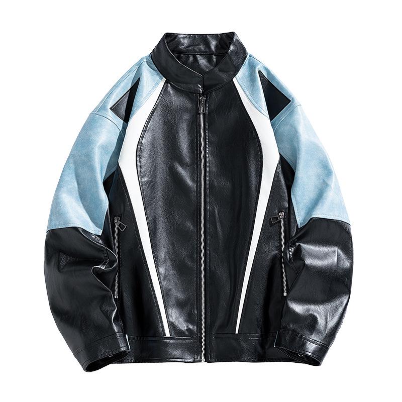 

Men s PU Leather Stand-up Collar Motorcycle Jacket - Trendy Spring/Autumn Outerwear 2XL синій