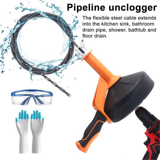 1 Set Pipe Unclogger Kit Electric Drill Operation Kitchen Bathroom Shower Floor Drains Cleaner Includes Gloves Goggles Storage Bag