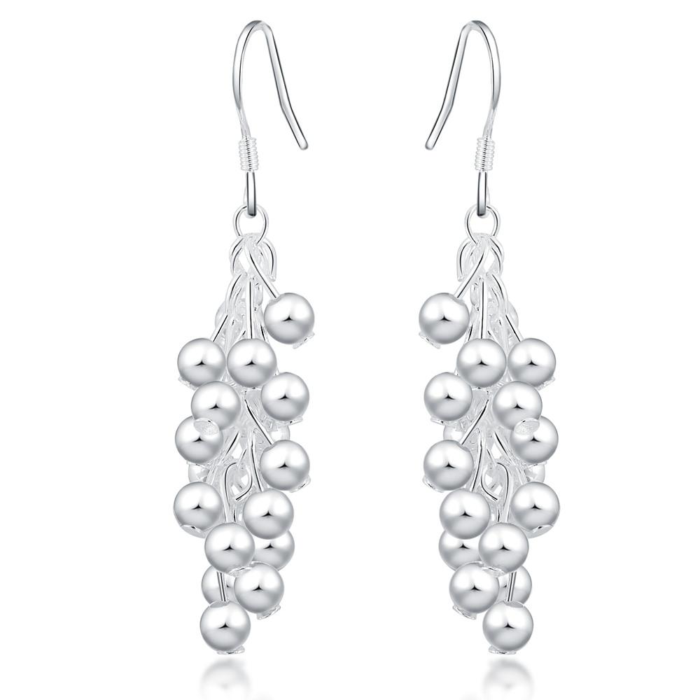 925 Sterling Silver Smooth Grape Bead Ball Earrings, Fashionable Wedding Jewelry