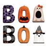 Playful Halloween Desktop Decorations Wooden BOO Ornaments, Lettering Decorations, Rustic Bat Pumpkin Ghost Themed Wood Crafts Table Signs for