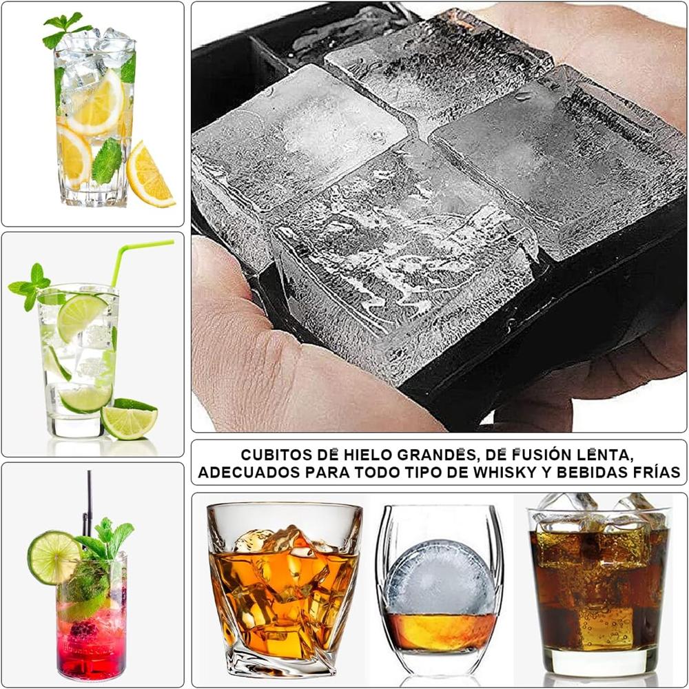 Ice Cube Trays Silicone,Ball Maker Mold, Whiskey Round Sphere Mold - Square Large for Cocktails & Bourbon Easy Release BPA Free