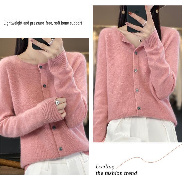 Women's Loose Cashmere Wool Cardigan – Autumn/Winter Osmanthus Stitch Knit Top