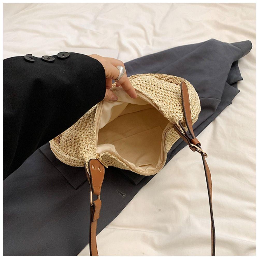 Fashion Weave Tote Bag Large Capacity Summer Beach Straw Handbag Sweet Bohemian Shoulder Bag  Girls
