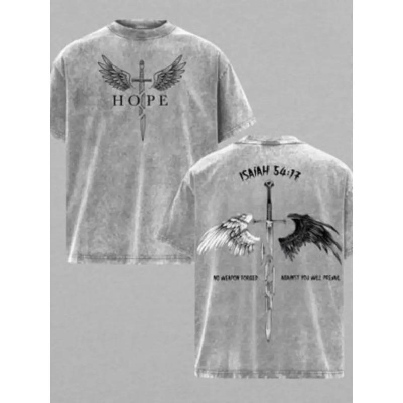 

European sizes Men s Washed Cotton Short-sleeved T-shirt, HOPE Pattern Trendy Style Fashion Soft and Comfortable, Daily Wear 5XL сірий
