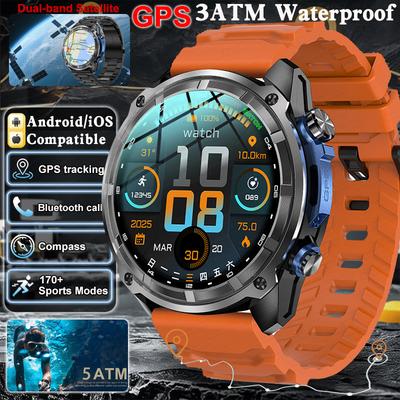 Orologi Intelligenti GPS 2026 Impermeabili 3 ATM Bussola GNSS Dual-band Integrata Mappa GPS Militare Frequenza Cardiaca Sport Fitness Uomo Orologi Intelligenti per NUOTO