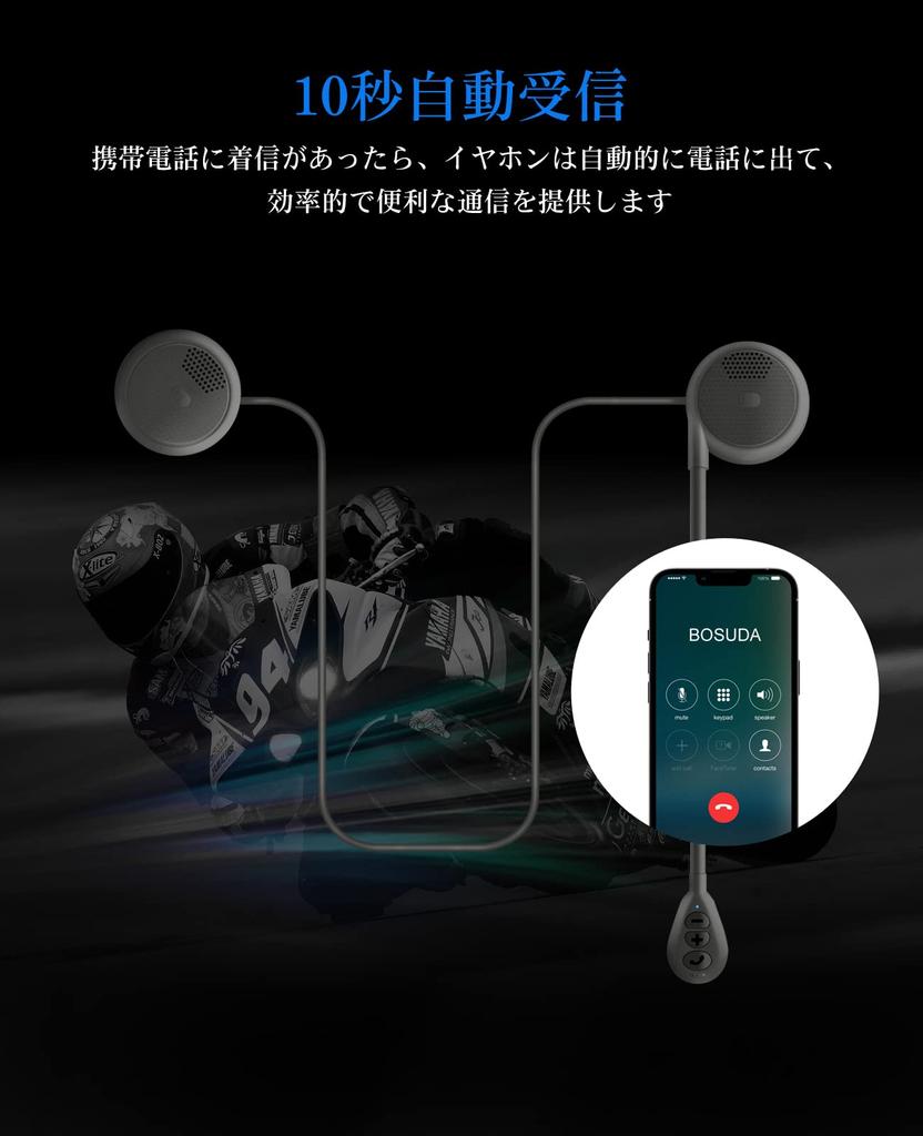 SETHDA Motorcycle Bluetooth Automatic Wireless Earphones with Slim Helmet Bluetooth Music Noise Dual Device Motorcycle Headset for Solo Auto Voice