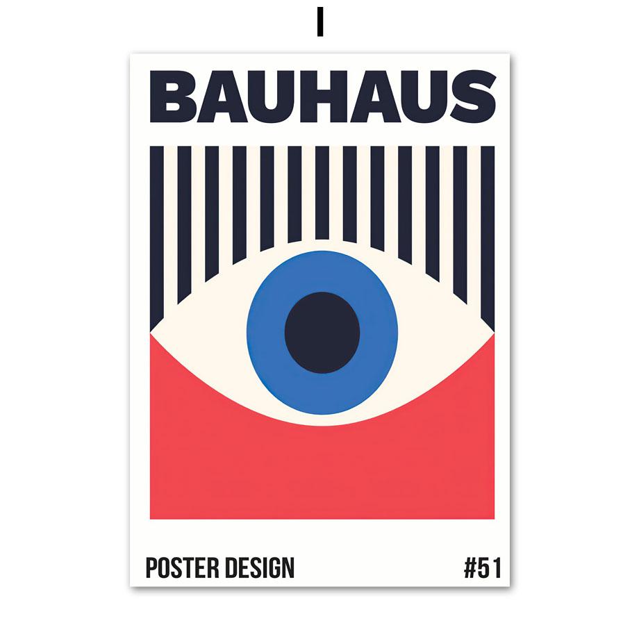 Výstava Bauhaus Geometric Retro Nástěnná umělecká reprodukce Malba na plátně Severské plakátové nástěnné obrazy poloviny století pro výzdobu obývacího pokoje