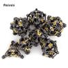 7 Pcs Black Yellow Skull Head Metal Dice Hollow Metal Polyhedral Dice Set Suitable for Role-Playing RPG  Board Game Card Game